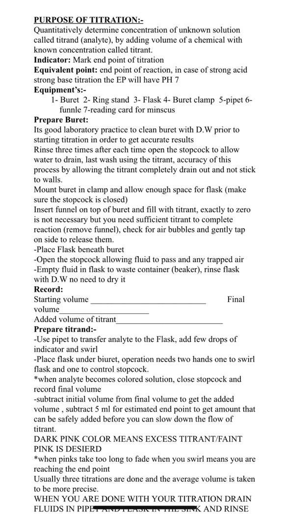 Solved PURPOSE OF TITRATION Quantitatively determine