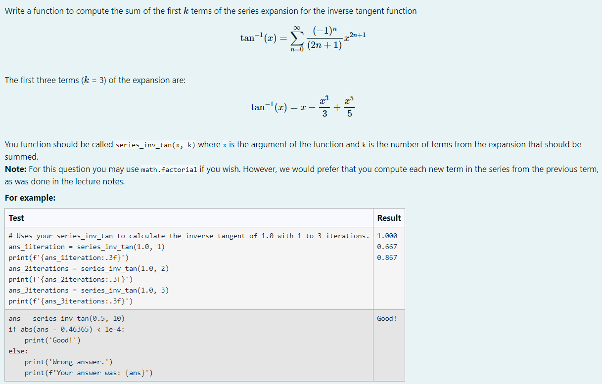 Solved Here Is Test1: # Uses Your Series Inv Tan To 