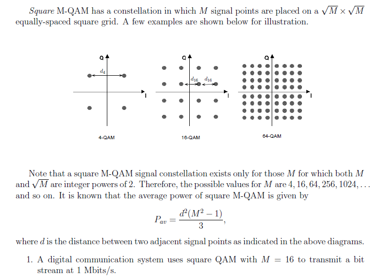 Solved Square M-QAM has a constellation in which M signal | Chegg.com