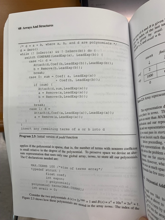 The polynomial addition C function padd() in Program | Chegg.com