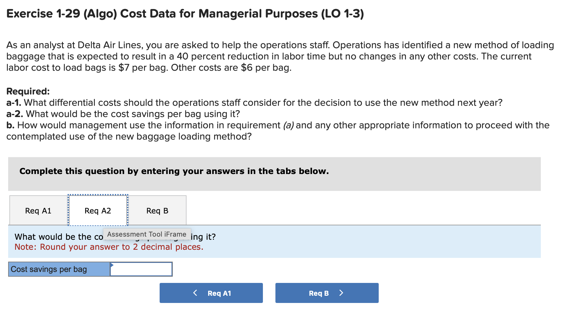 Solved Exercise 1-29 (Algo) ﻿Cost Data for Managerial | Chegg.com