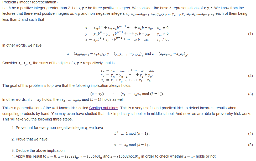 Solved Problem ( Integer Representation) Let B Be A Positive | Chegg.com