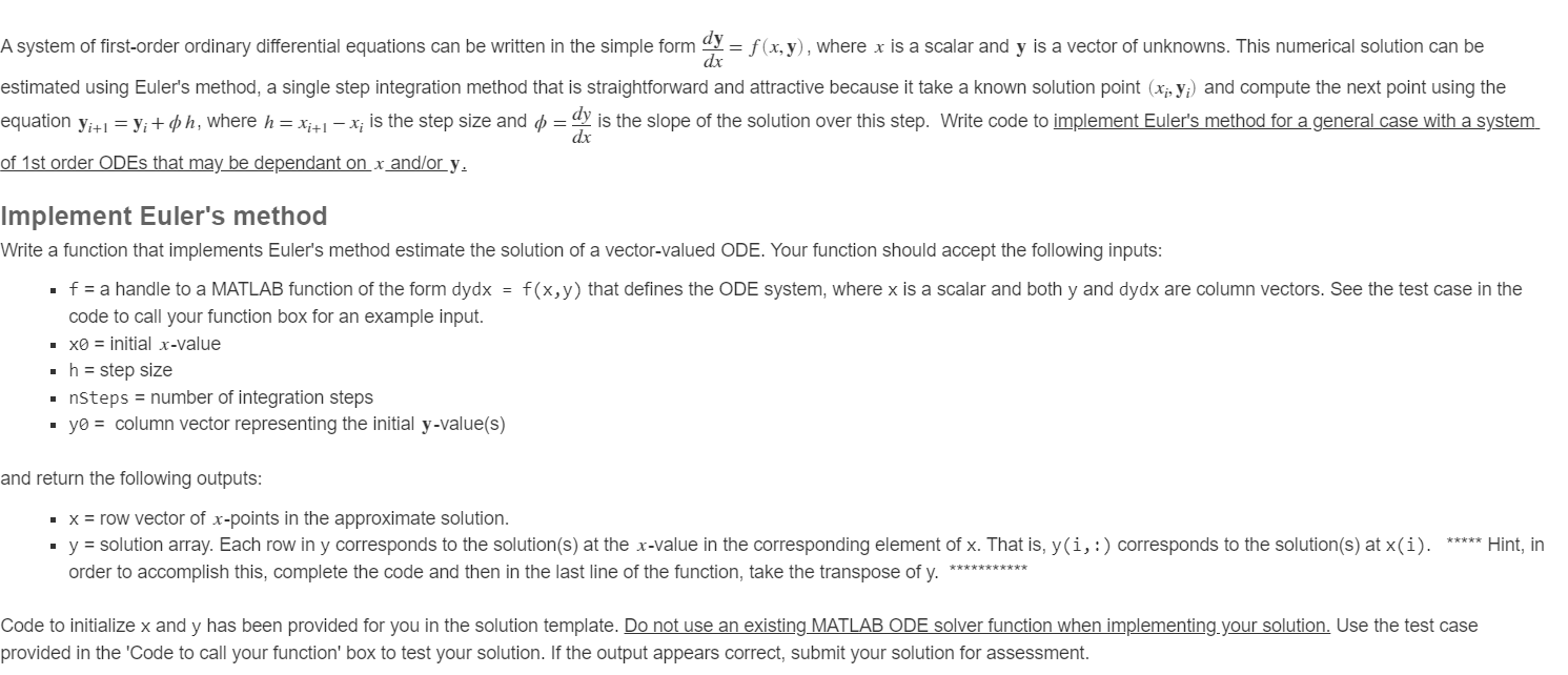 Solved A System Of First Order Ordinary Differential