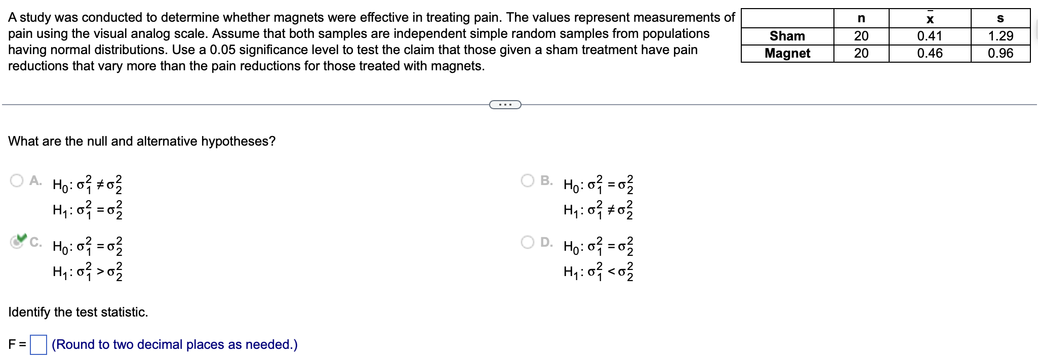 Solved A study was conducted to determine whether magnets | Chegg.com