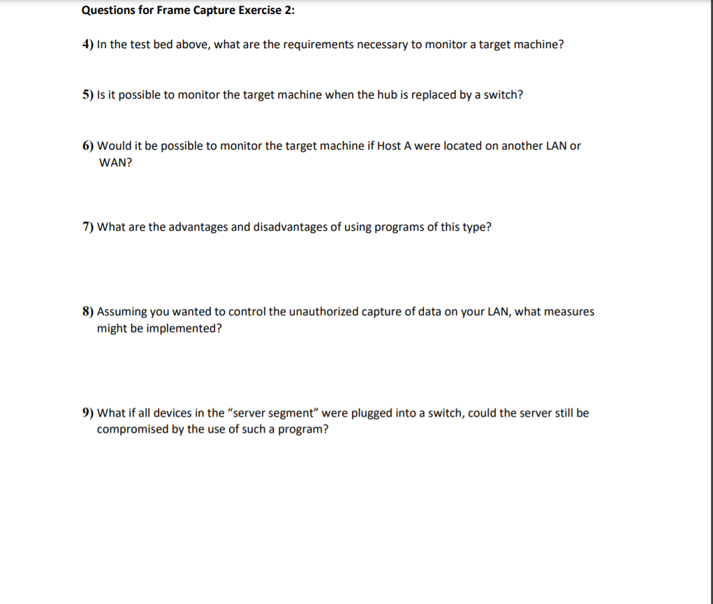 Frame Capture Exercise 2: Assume you want to monitor | Chegg.com