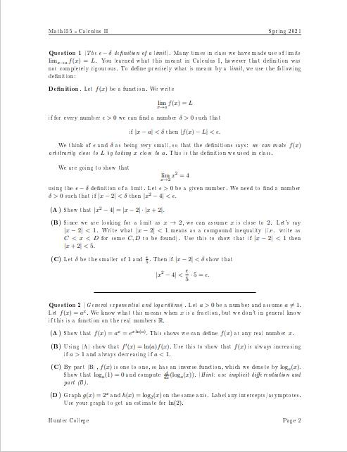 Solved Math 155 - Calculus !! Spring 2021 Question 1 The e- | Chegg.com