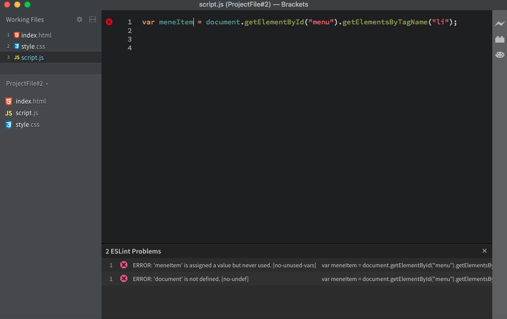 Solved index.html (ProjectF.le2)Brackets Working Files ? ?