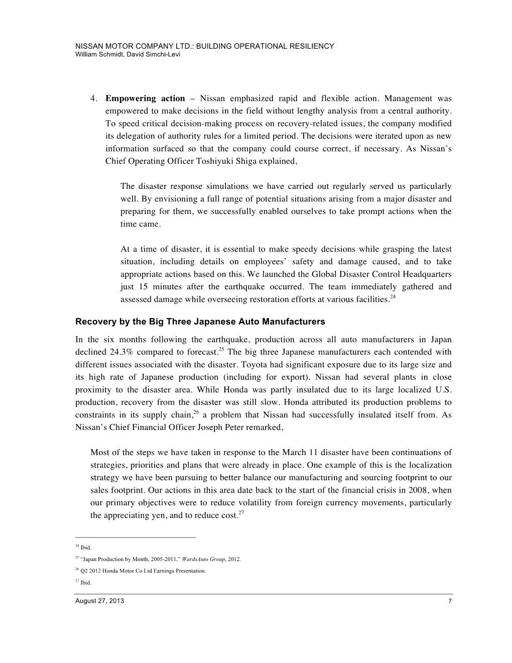 NISSAN motor company ltd.: building operational resiliency william schmidt, david simchi-levi 4. empowering action - nissan e