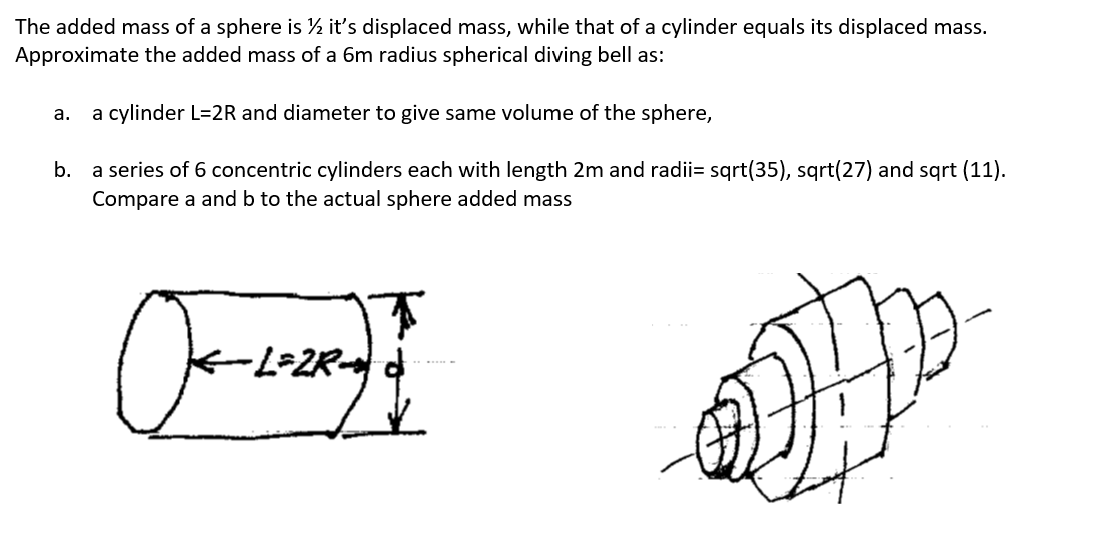 The added mass of a sphere is 1/2 it's displaced | Chegg.com