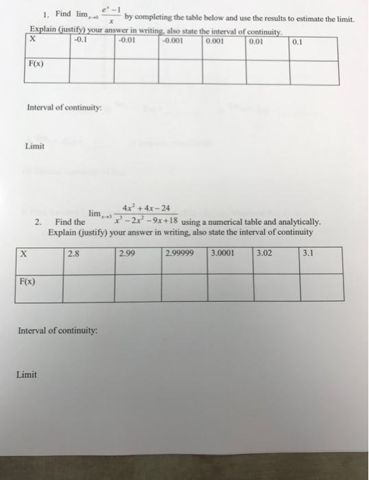 Solved 1. Find lim by completing the table below and use the | Chegg.com