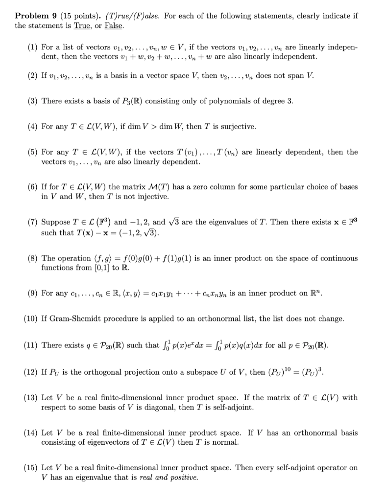 Solved Problem 9 15 Points T Rue F Alse For Each Of Chegg Com