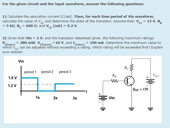 Solved For the given circuit and the input waveform, answer | Chegg.com