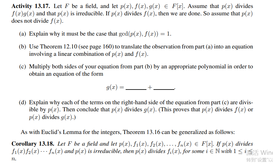 Solved Activity 13 17 Let F Be A Field And Let P X F Chegg Com