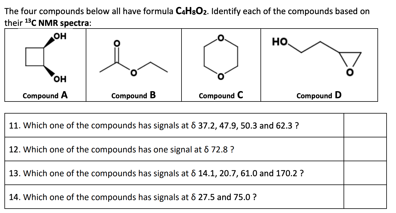 Solved The four compounds below all have formula C4H8O2. | Chegg.com