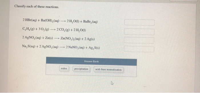 Solved Classify each of these reactions. 2HBraq Chegg