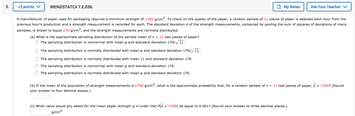 Solved 2 4 Points V Previous Answers Mendstatc4 7 E 030 Chegg Com