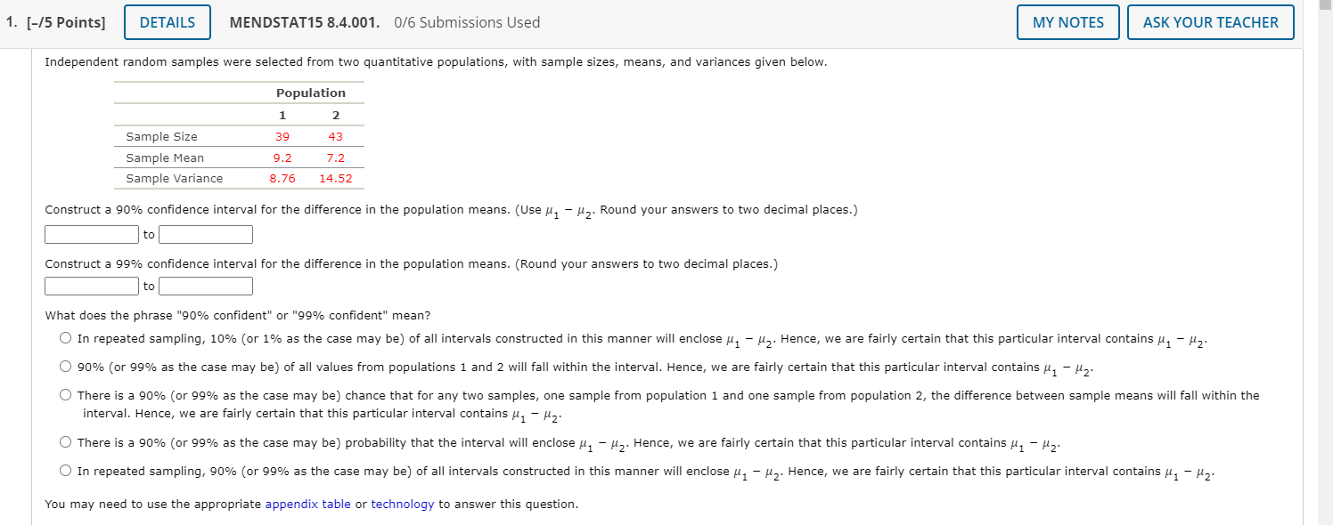 Solved 1 15 Points DETAILS MENDSTAT15 8 4 001 0 6 Chegg