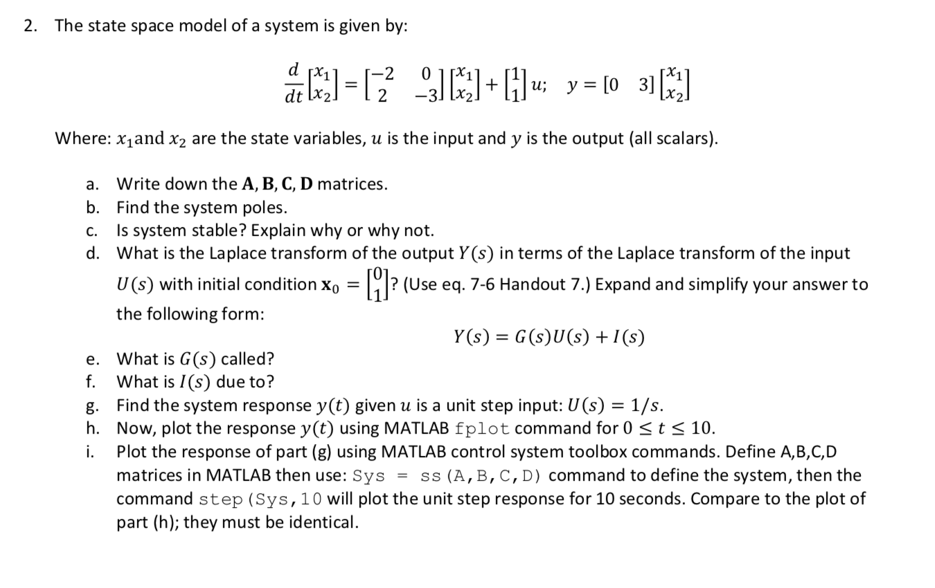 2. The state space model of a system is given by: & | Chegg.com
