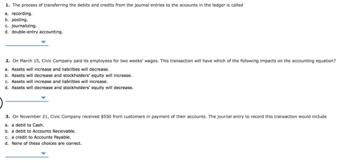 Solved 1 The process of transferring the debits and credits Chegg com