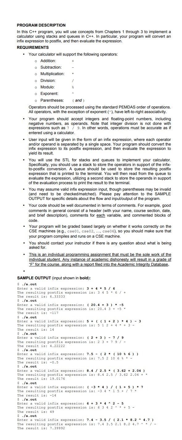 Solved • O PROGRAM DESCRIPTION In this C++ program, you will | Chegg.com