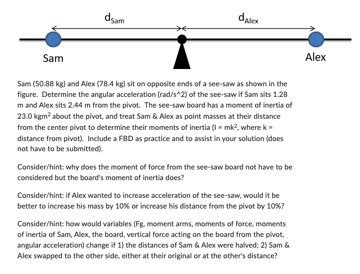 Solved Sam (50.88 kg) and Alex (78.4 kg) sit on opposite | Chegg.com