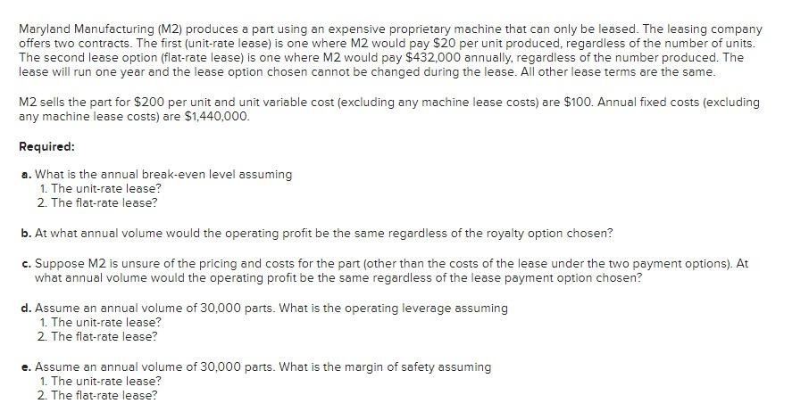 Solved Maryland Manufacturing (M2) produces a part using an | Chegg.com