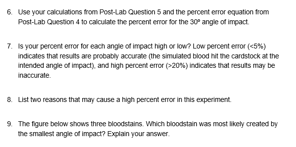 6. use your calculations from post-lab question 5 and the percent error equation from post-lab question 4 to calculate the pe