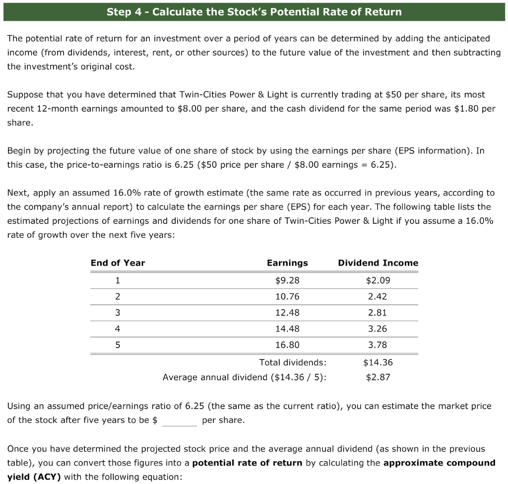 Step 1 Use the Stock's Beta Value to Estimate the