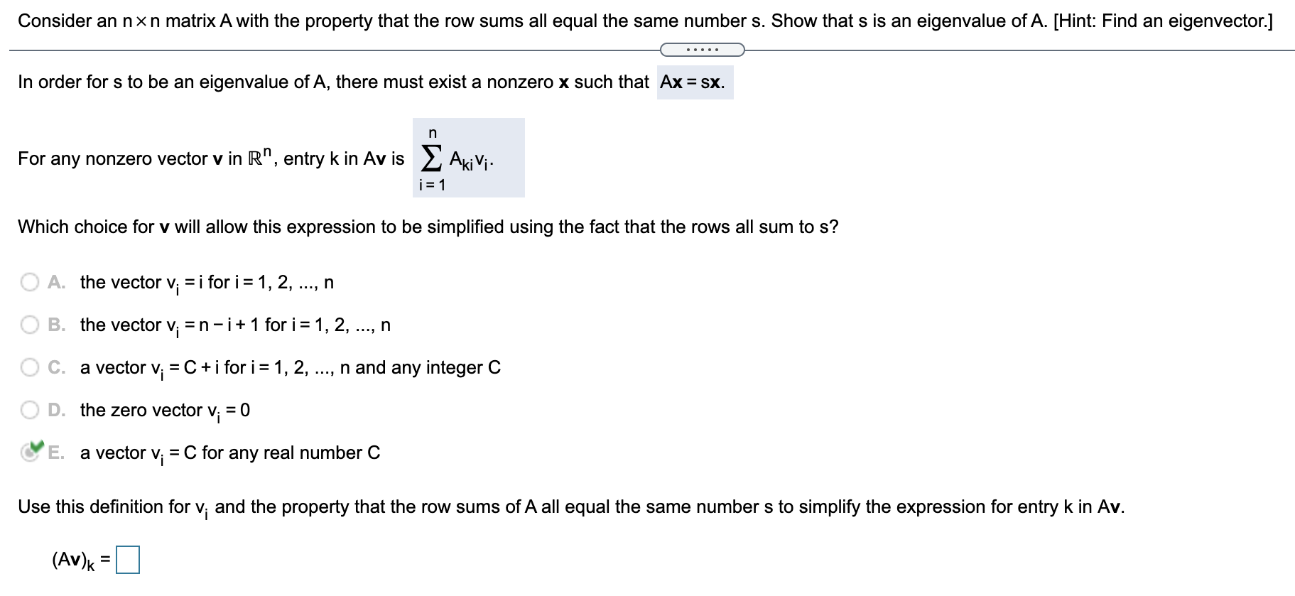 Solved Consider an nxn matrix A with the property that the Chegg