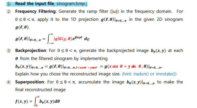 @= Read the input file, sinogram.bmp. Frequency | Chegg.com