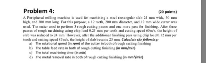Solved Problem 4: 20 points) A Peripheral milling machine is | Chegg.com