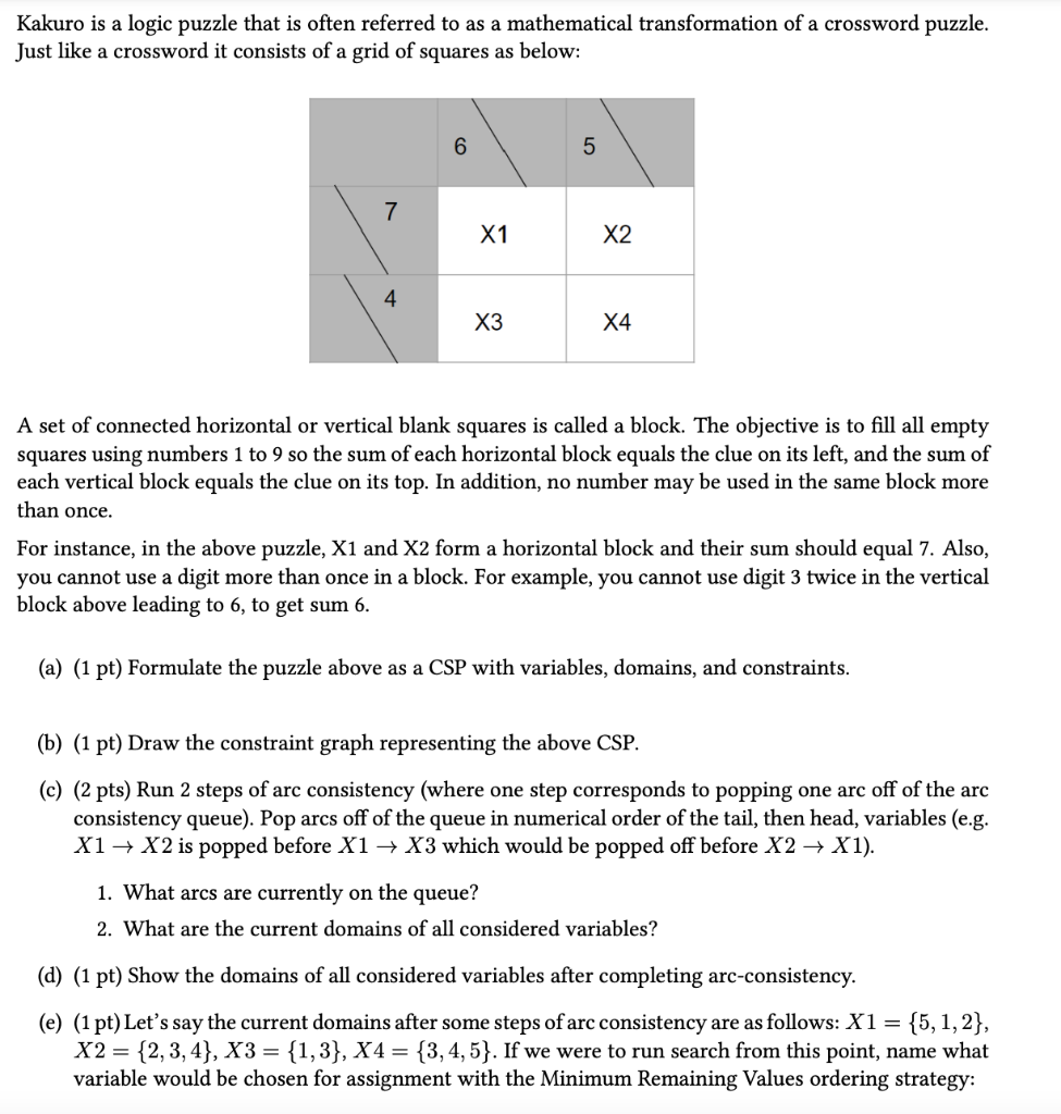 Solved Kakuro is a logic puzzle that is often referred to as Chegg com