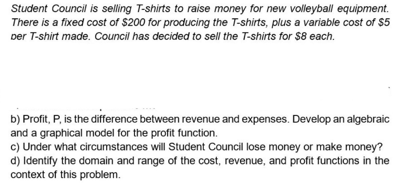 Sell t shirts to raise outlet money