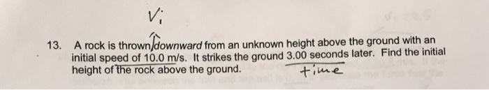 Solved 13. A rock is thrown/downward from an unknown height | Chegg.com