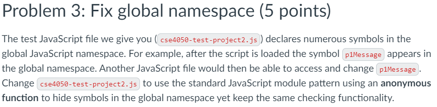 The test JavaScript file we give you ( ) declares | Chegg.com