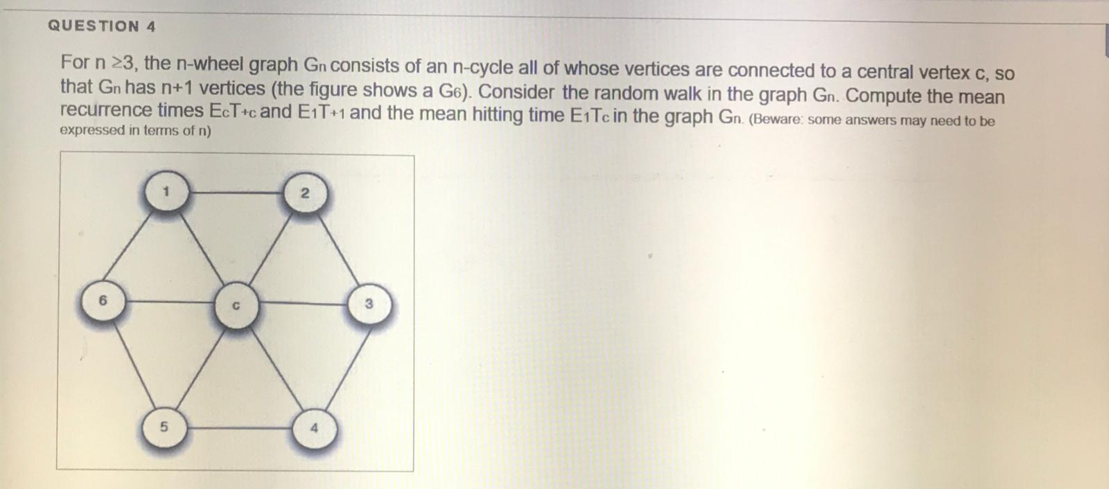 Question 4 For N 3 The N Wheel Graph Gn Consists Chegg Com