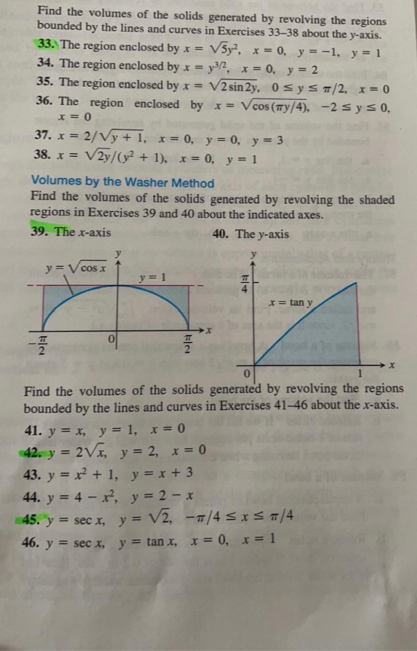 Solved Find the volumes of the solids generated by revolving
