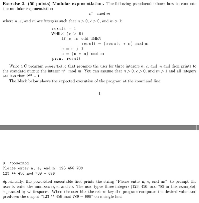 Solved Exercise 2. (50 Points) Modular Exponentiation. The | Chegg.com