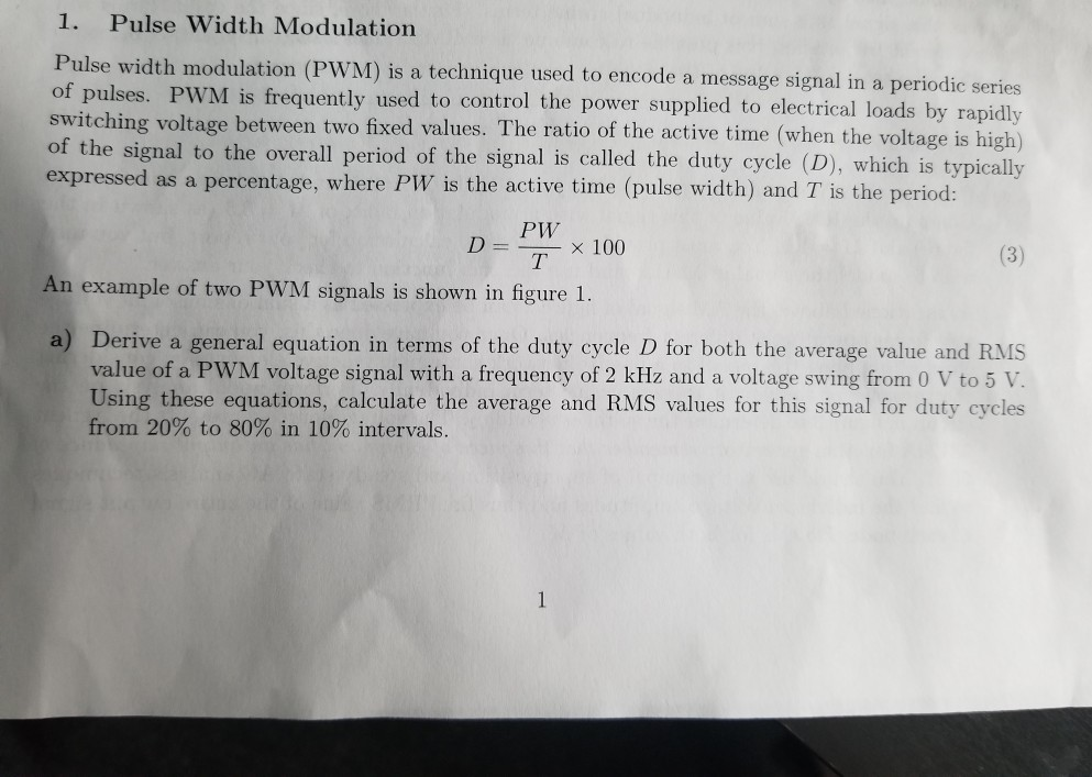1. Pulse Width Modulation Pulse width modulation | Chegg.com