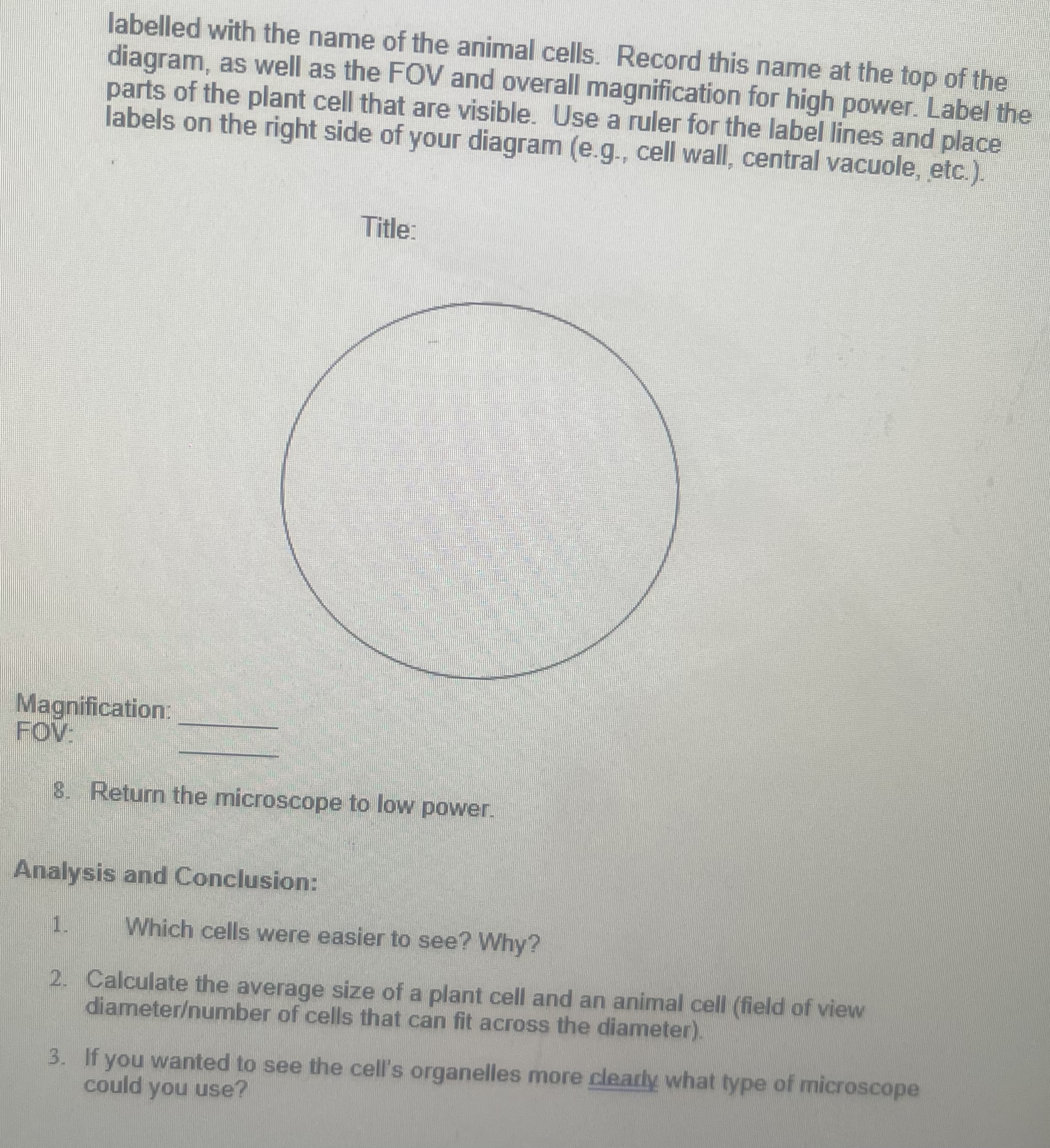 Solved Prepared slides of plant and animal cells Procedure