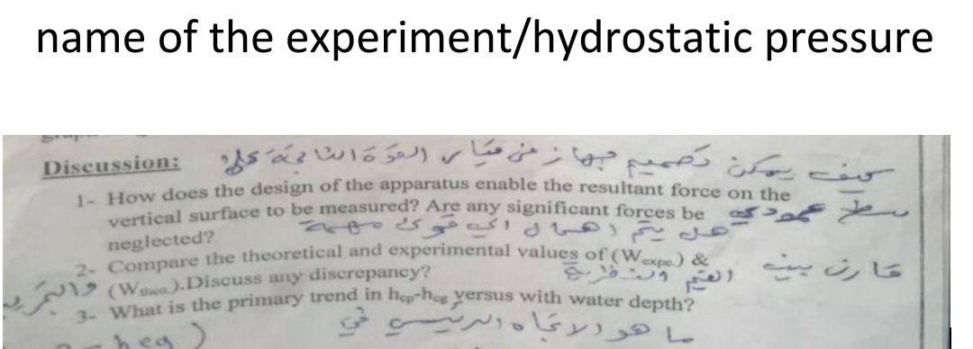 Name Of The Experiment/hydrostatic Pressure این تصمیم | Chegg.com