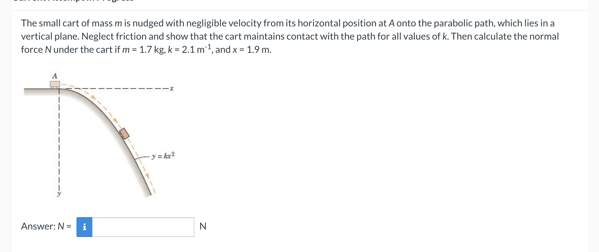 Solved The small cart of mass m is nudged with negligible | Chegg.com