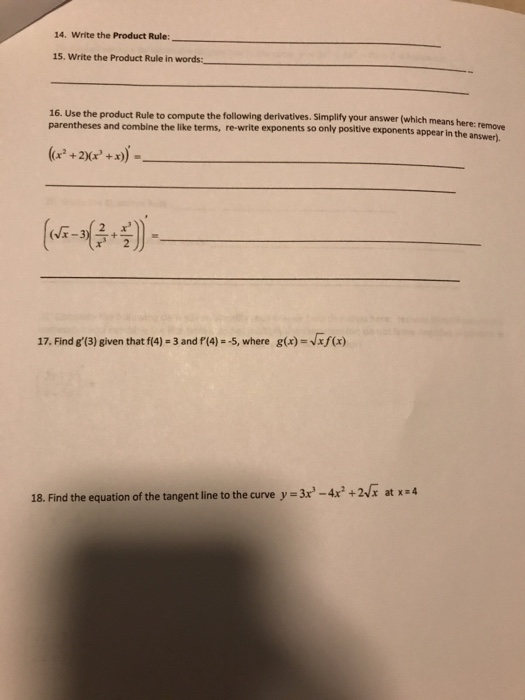 Solved 14. Write the Product Rule: 15. Write the Product | Chegg.com