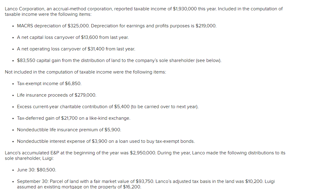 Solved Lanco Corporation, an accrualmethod corporation,