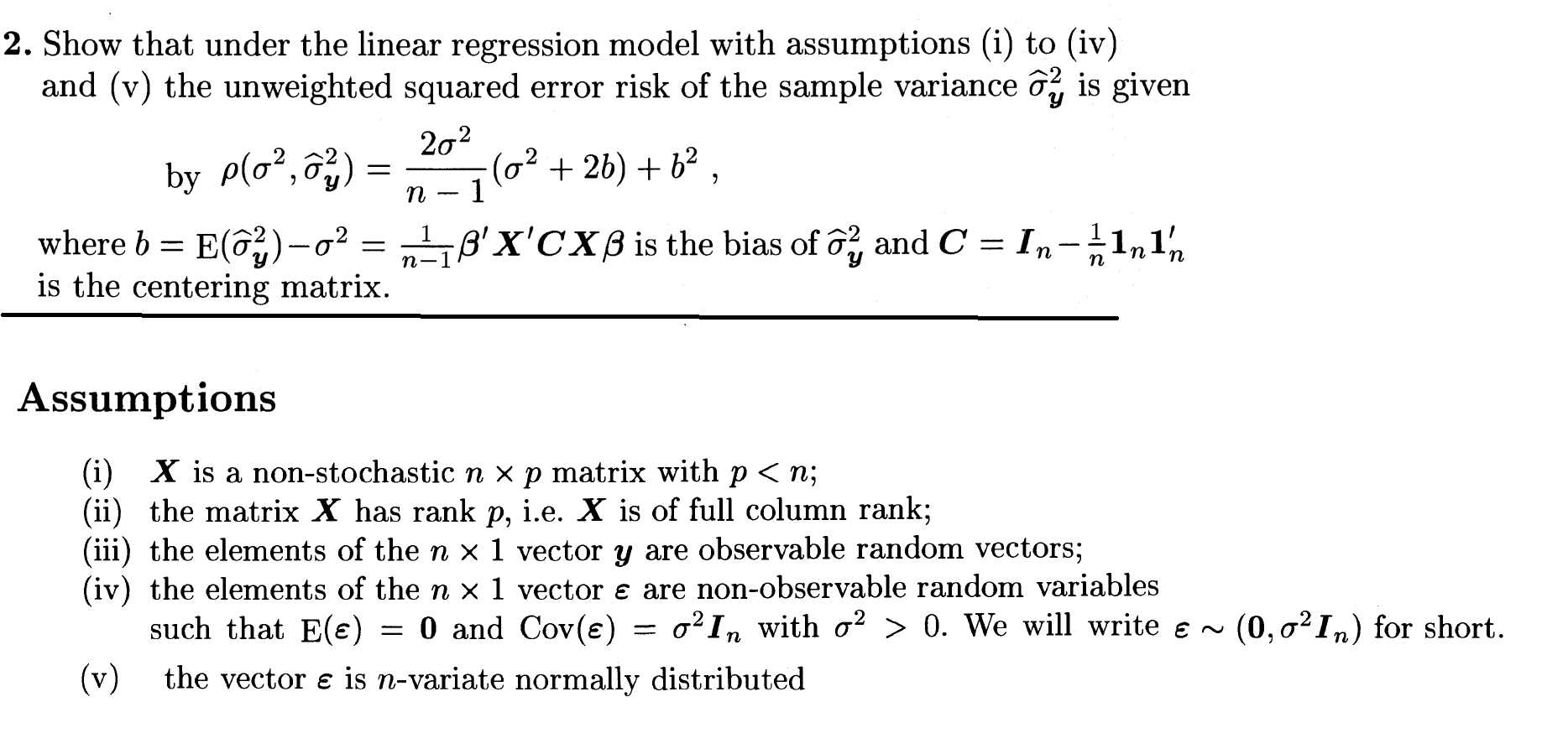 2 Show That Under The Linear Regression Model With Chegg Com