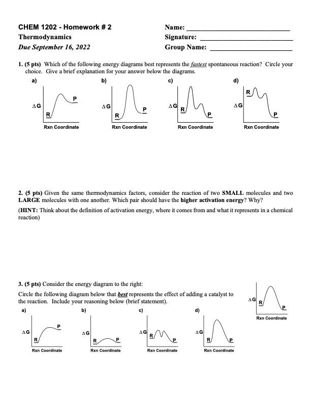 Solved CHEM 1202 - Homework # 2 Name: Thermodynamics | Chegg.com