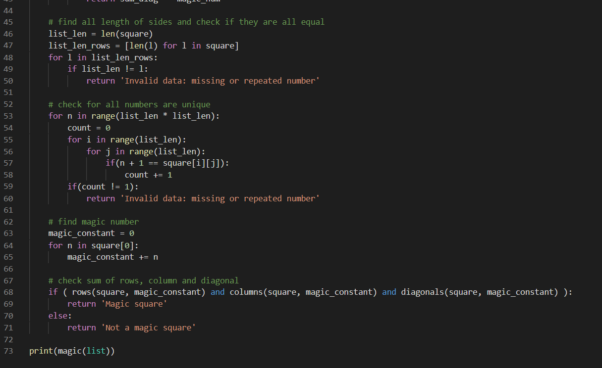 Solved $ python3 magic.py 3 8 1 6 3 5 7 4 9 2 Magic square | Chegg.com