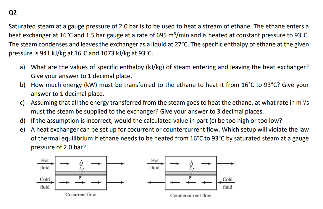 Solved Q2 Saturated steam at a gauge pressure of 2.0 bar is | Chegg.com