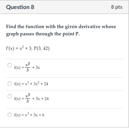 Solved Question 8 8 pts Find the function with the given | Chegg.com