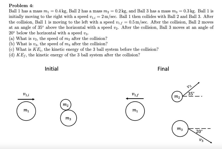 Solved Problem 4: Ball 1 has a mass m1 = 0.4 kg, Ball 2 has